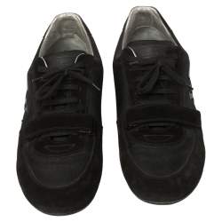Pre Owned Louis Vuitton Black Mesh and Suede Logo Velcro Strap Sneakers Size 44.5