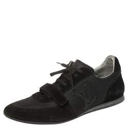 Pre Owned Louis Vuitton Black Mesh and Suede Logo Velcro Strap Sneakers Size 44.5