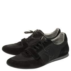 Pre Owned Louis Vuitton Black Mesh and Suede Logo Velcro Strap Sneakers Size 44.5