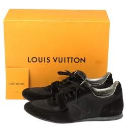 Pre Owned Louis Vuitton Black Mesh and Suede Logo Velcro Strap Sneakers Size 44.5