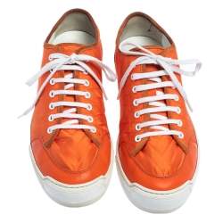 Pre Owned Louis Vuitton Orange Fabric and Leather Sneakers Size 42