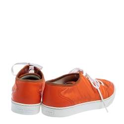 Pre Owned Louis Vuitton Orange Fabric and Leather Sneakers Size 42