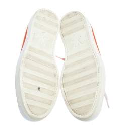 Pre Owned Louis Vuitton Orange Fabric and Leather Sneakers Size 42