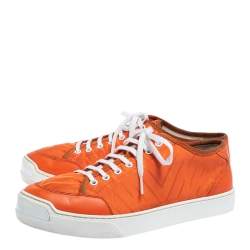 Pre Owned Louis Vuitton Orange Fabric and Leather Sneakers Size 42