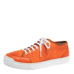 Pre Owned Louis Vuitton Orange Fabric and Leather Sneakers Size 42