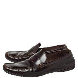 مملوكة مسبقًا Louis Vuitton Dark Brown Leather Slip On Loafers Size 41