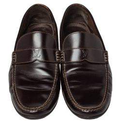 مملوكة مسبقًا Louis Vuitton Dark Brown Leather Slip On Loafers Size 41