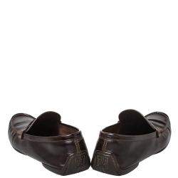 مملوكة مسبقًا Louis Vuitton Dark Brown Leather Slip On Loafers Size 41