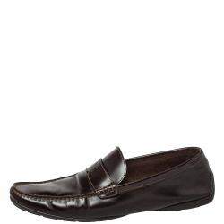 مملوكة مسبقًا Louis Vuitton Dark Brown Leather Slip On Loafers Size 41