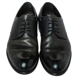 Pre Owned Louis Vuitton Two Tone Leather And Black Epi Leather Lace Up Derby Size 41