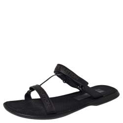 Pre Owned صندل لوي فيتون سلايد جلد أسود مثقب بالشعار مقاس 43 