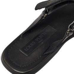 Pre Owned صندل لوي فيتون سلايد جلد أسود مثقب بالشعار مقاس 43 