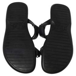 Pre Owned صندل لوي فيتون سلايد جلد أسود مثقب بالشعار مقاس 43 