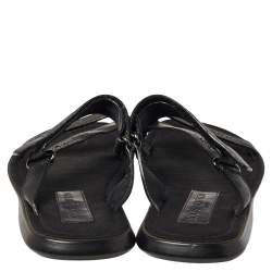 Pre Owned صندل لوي فيتون سلايد جلد أسود مثقب بالشعار مقاس 43 