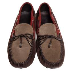 Pre Owned Louis Vuitton Multicolor Leather And Suede Gloria Loafers Size 44.5