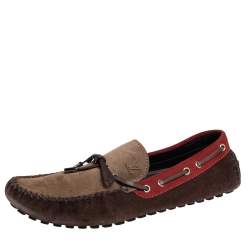 Pre Owned Louis Vuitton Multicolor Leather And Suede Gloria Loafers Size 44.5