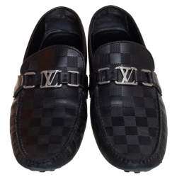 Pre Owned Louis Vuitton Black Leather Damier Infini Hockenheim Loafers Size 43