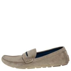 Pre Owned Louis Vuitton Beige Suede Penny Slip On Loafers Size 43