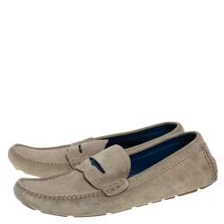 Pre Owned Louis Vuitton Beige Suede Penny Slip On Loafers Size 43