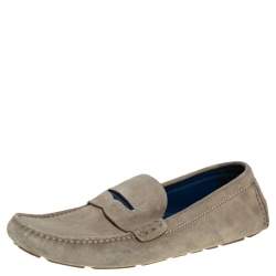 Pre Owned Louis Vuitton Beige Suede Penny Slip On Loafers Size 43