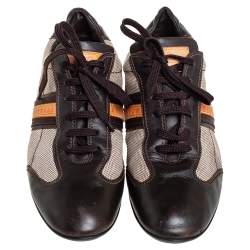 Pre Owned Louis Vuitton Brown/Beige Leather And Canvas Low Top Sneakers Size 42.5
