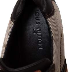 Pre Owned Louis Vuitton Brown/Beige Leather And Canvas Low Top Sneakers Size 42.5