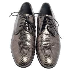 Pre Owned Louis Vuitton Metallic Grey Python Lace Up Derby Size 41.5