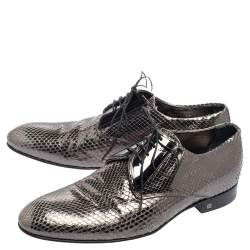 Pre Owned Louis Vuitton Metallic Grey Python Lace Up Derby Size 41.5