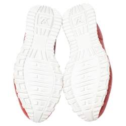 Pre Owned Louis Vuitton Red Croc Embossed Leather Run Away Low Top Sneakers Size 41.5