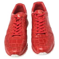 Pre Owned Louis Vuitton Red Croc Embossed Leather Run Away Low Top Sneakers Size 41.5