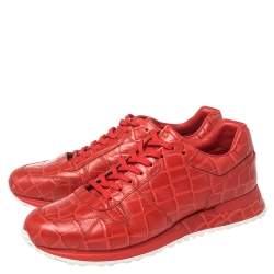 Pre Owned Louis Vuitton Red Croc Embossed Leather Run Away Low Top Sneakers Size 41.5