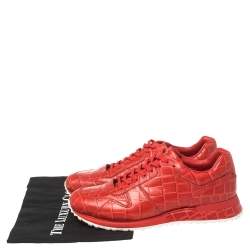 Pre Owned Louis Vuitton Red Croc Embossed Leather Run Away Low Top Sneakers Size 41.5