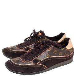 Pre Owned Louis Vuitton Brown Monogram Canvas And Suede Low Top Sneakers Size 46