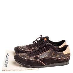 Pre Owned Louis Vuitton Brown Monogram Canvas And Suede Low Top Sneakers Size 46