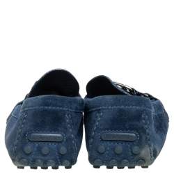 Pre Owned Louis Vuitton Blue Suede Hockenheim Slip On Loafers Size 45