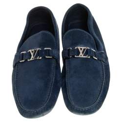 Pre Owned Louis Vuitton Blue Suede Hockenheim Slip On Loafers Size 45