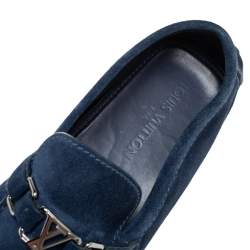 Pre Owned Louis Vuitton Blue Suede Hockenheim Slip On Loafers Size 45
