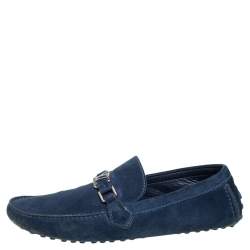 Pre Owned Louis Vuitton Blue Suede Hockenheim Slip On Loafers Size 45
