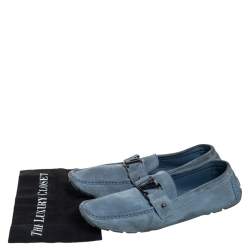 Pre Owned Louis Vuitton Blue Suede Monte Carlo Slip On Loafers Size 46
