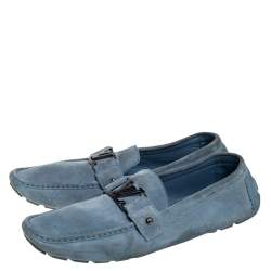 Pre Owned Louis Vuitton Blue Suede Monte Carlo Slip On Loafers Size 46