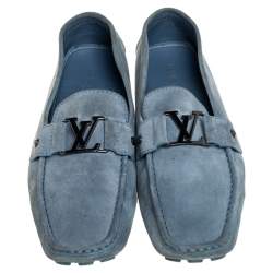 Pre Owned Louis Vuitton Blue Suede Monte Carlo Slip On Loafers Size 46
