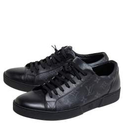مملوكة مسبقًا Louis Vuitton Black Leather and Monogram Eclipse Canvas Match Up Sneaker Size 41.5
