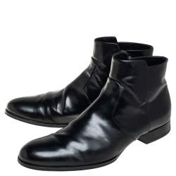 Pre Owned Louis Vuitton Black Leather Ankle Boots Size 43