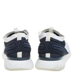 Pre Owned حذاء رياضي لوي فيتون فاست لان شبك قماش تريكو أبيض / أزرق بعنق منخفض مقاس 44.5