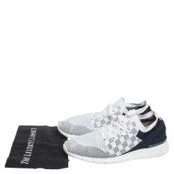 Pre Owned حذاء رياضي لوي فيتون فاست لان شبك قماش تريكو أبيض / أزرق بعنق منخفض مقاس 44.5