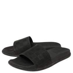 Pre Owned حذاء سلايدز لوي فيتون فلات واترفرونت مطاط منقوش دامييه أسود مقاس 41.5