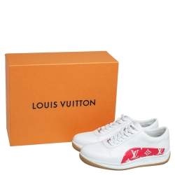Pre Owned Louis Vuitton x Supreme White Leather and Monogram Canvas Trim Sport Sneakers Size 40