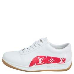 Pre Owned Louis Vuitton x Supreme White Leather and Monogram Canvas Trim Sport Sneakers Size 40