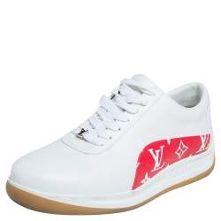 Pre Owned Louis Vuitton x Supreme White Leather and Monogram Canvas Trim Sport Sneakers Size 40