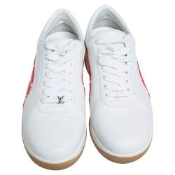 Pre Owned Louis Vuitton x Supreme White Leather and Monogram Canvas Trim Sport Sneakers Size 40
